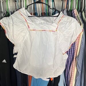 Madewell White Blouse with Colorful Embroidery